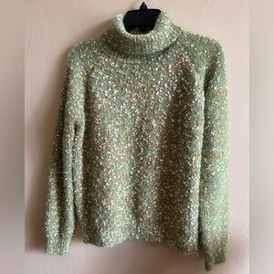 ADORA Green and White Speckled PopcornTurtleneck Sweater